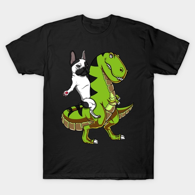 French Bulldog Riding T-Rex Dinosaur T-Shirt by underheaven